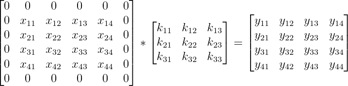 convolution(x4, 4, k3, 3 with 0-padding of 1) = y3, 3